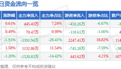 股票行情快报：长江传媒（600757）3月11日主力资金净买入445.43万元