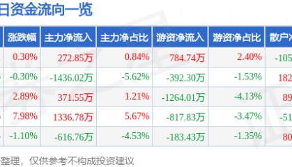 股票行情快报：天地在线（002995）1月17日主力资金净买入272.85万元