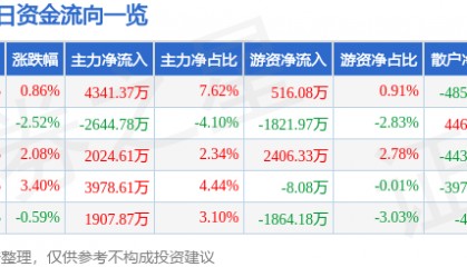 股票行情快报：中国稀土（000831）1月9日主力资金净买入4341.37万元