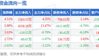 股票行情快报：安居宝（300155）12月2日主力资金净买入1563.13万元