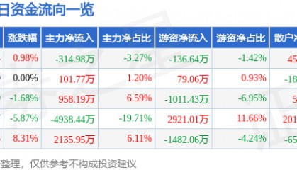 股票行情快报：新宁物流（300013）6月9日主力资金净卖出314.98万元