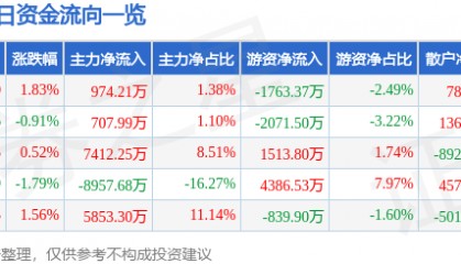 股票行情快报：华策影视（300133）8月1日主力资金净买入974.21万元