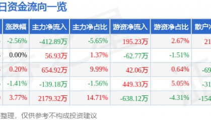 股票行情快报：开山股份（300257）6月13日主力资金净卖出412.89万元