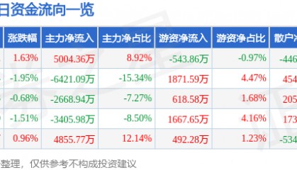 股票行情快报：均胜电子（600699）6月11日主力资金净买入5004.36万元