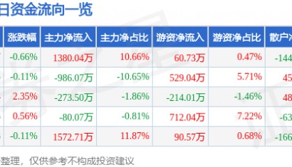 股票行情快报：长江传媒（600757）2月13日主力资金净买入1380.04万元
