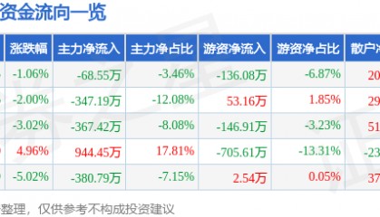 股票行情快报：ST熊猫（600599）1月9日主力资金净卖出68.55万元