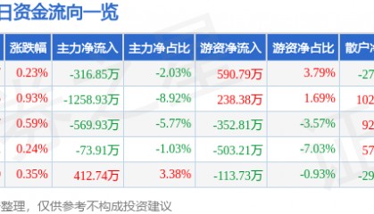 股票行情快报：长江传媒（600757）3月31日主力资金净卖出316.85万元