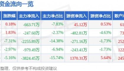 股票行情快报：安居宝（300155）12月19日主力资金净卖出663.71万元