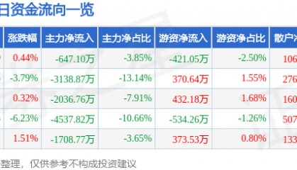 股票行情快报：高盟新材（300200）4月29日主力资金净卖出647.10万元