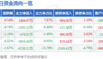 股票行情快报：东软集团（600718）3月3日主力资金净买入2404.07万元